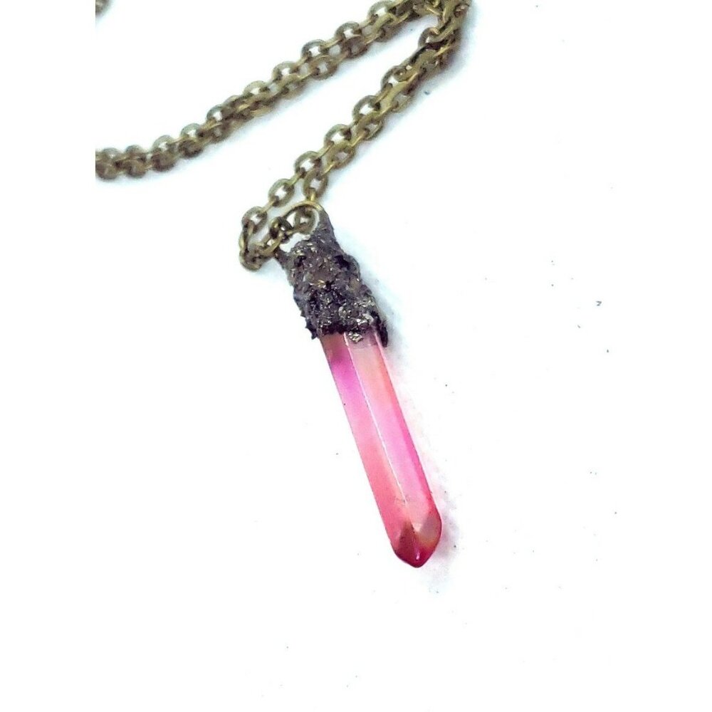 Aura Quartz and pyrite crystal Necklace